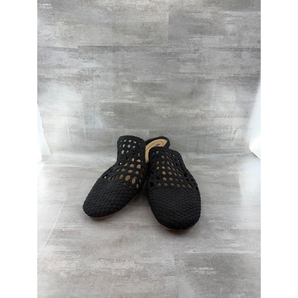 Born Black Woven Crochet Pointed Toe Mules Flats F37503 Women Sz 10M